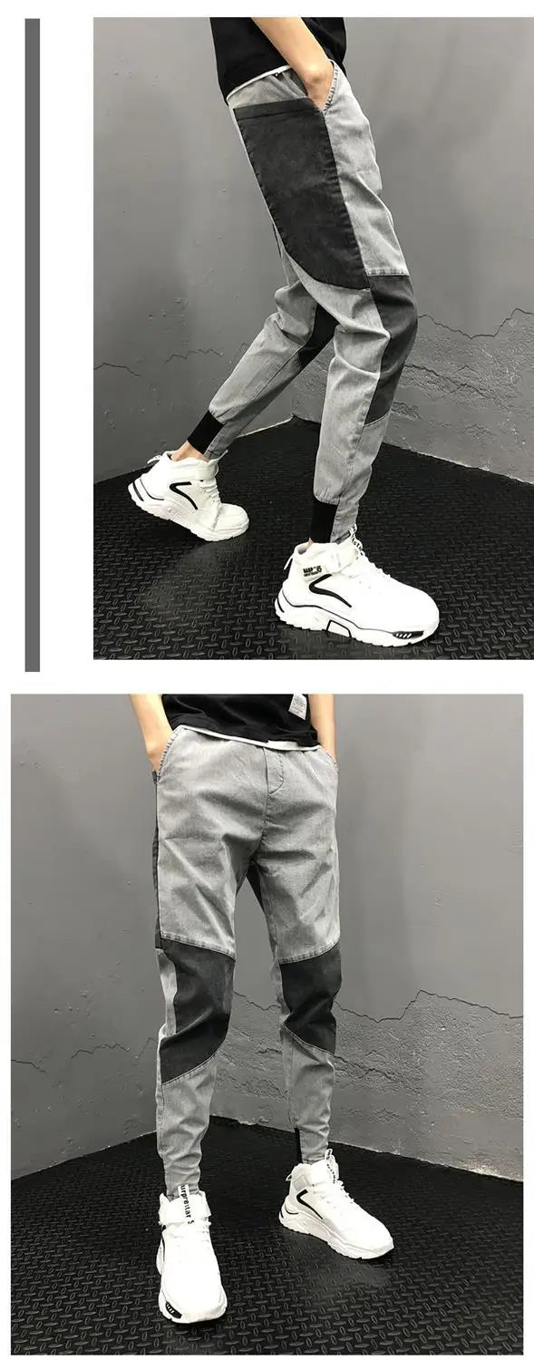 Men's Summer Korean Fashion Vintage Patchwork Stretchy Washed Denim Pants Y2K Casual Streetwear Slim Fit Jeans Pantalones Hombre