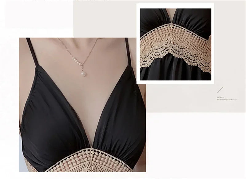 REBEYULI Brand 2025 Vintage Women Nightgown Sets Sexy Lingerie Set Spaghetti Strap Nigh Dress with Bra Cups Women's Nightwear