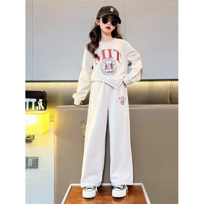 2025 autumn spring kid Girls Clothes Suit Child irregular letter sweatshirt t-shirt top and loose pant Tracksuit 4 8 10 12 year