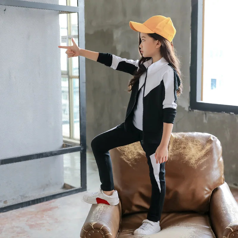 2025 New Spring Autumn Teen Girls Clothing Sets Fashion Zipper Sweatshirt + Pants 2Pcs Outfits Kids Tracksuit 4 6 8 10 12 Years