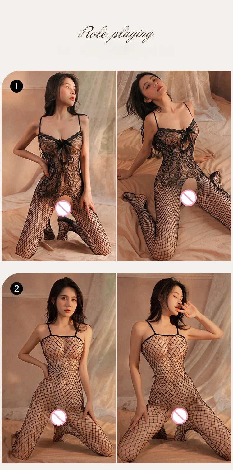 Sex Bodysuits Women Transparent Bodystocking Hollow Backless Open Bra Outfits Teddy Erotic Costumes Sexy Fishnet Lingerie 2025
