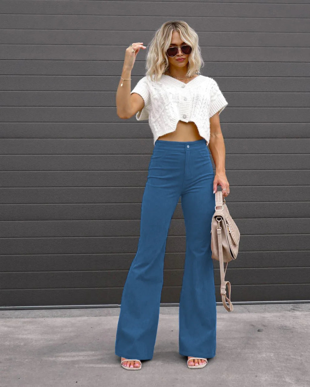Women Pants Elegant Corduroy Autumn Winter Fashion Slim Casual Female New Solid Mid-waist Street Long Flare Clothing Lugentolo