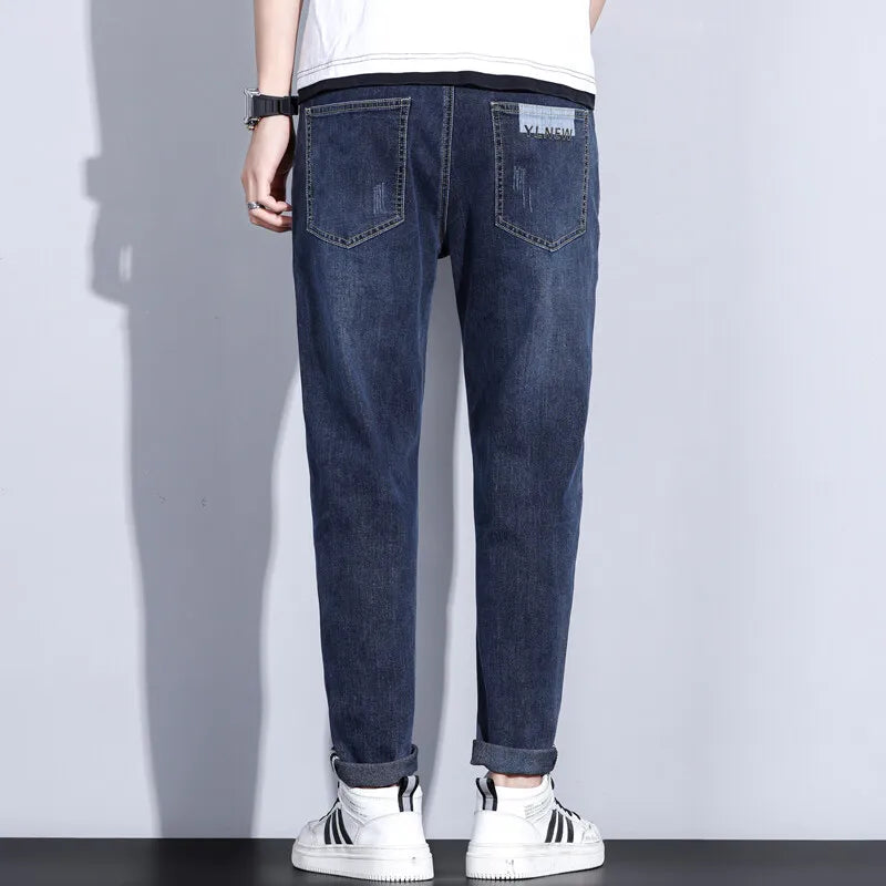 Slim Boys Blue Jeans, Black Men's Fashion Casual Trousers, Gray Denim Pants, Asian Size 28-38, Men Jean