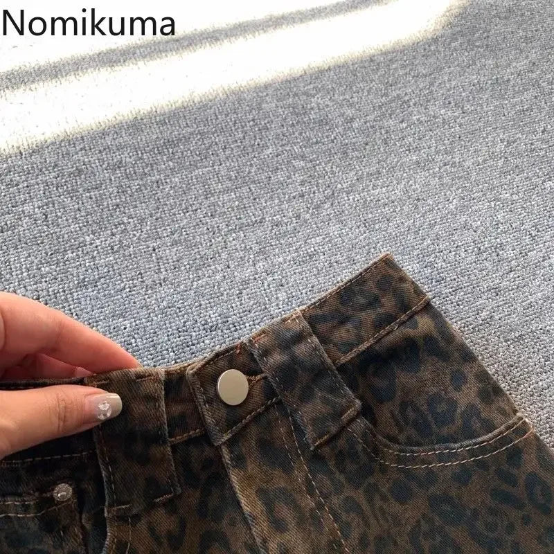 Leopard Print Flare Pants 2025 New Bottoms Pantalon Femme Slim Fit Fashion Streetwear Y2k Jeans Casual Vintage Denim Trousers