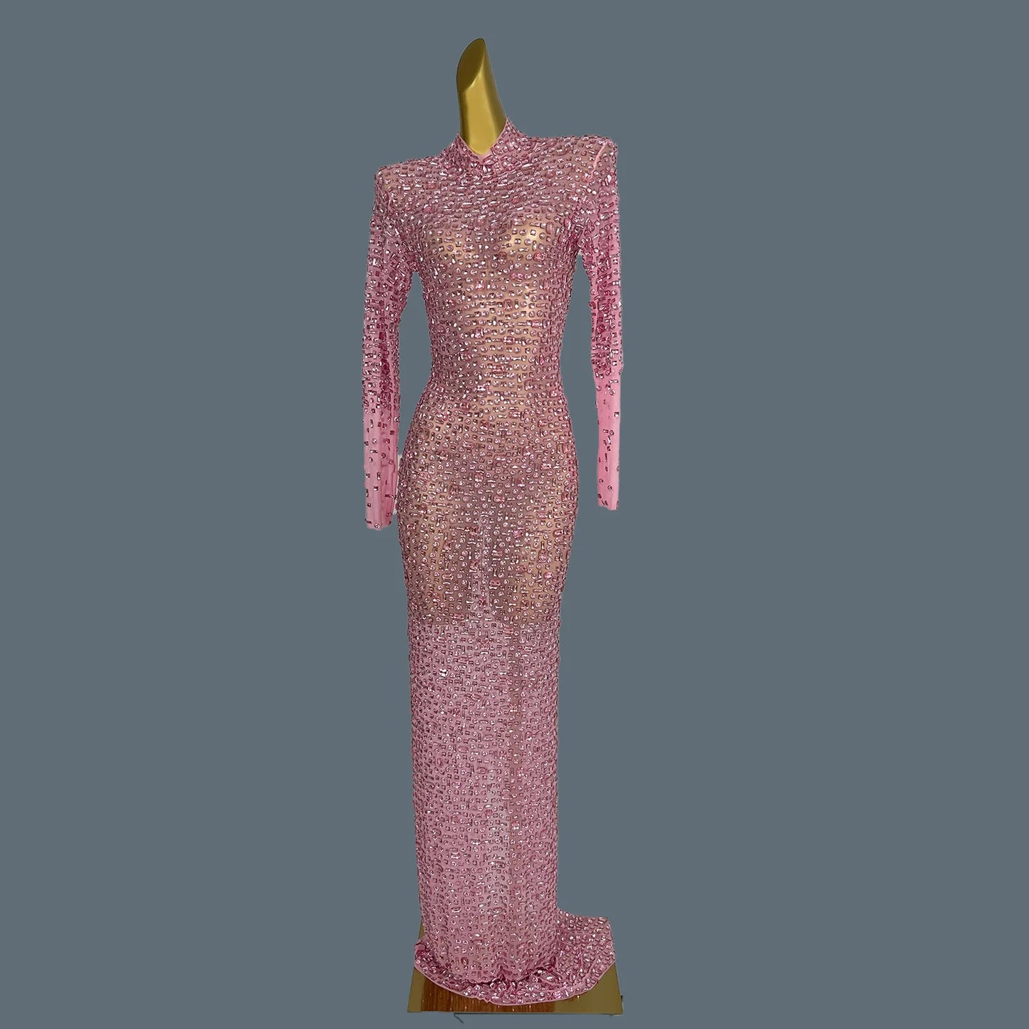 Stunning Evening Gown Long Dress Birthday Celebrate Luxurious Costume Sparkly Big Rhinestone Dancer Flashing Party Dress Gesebei