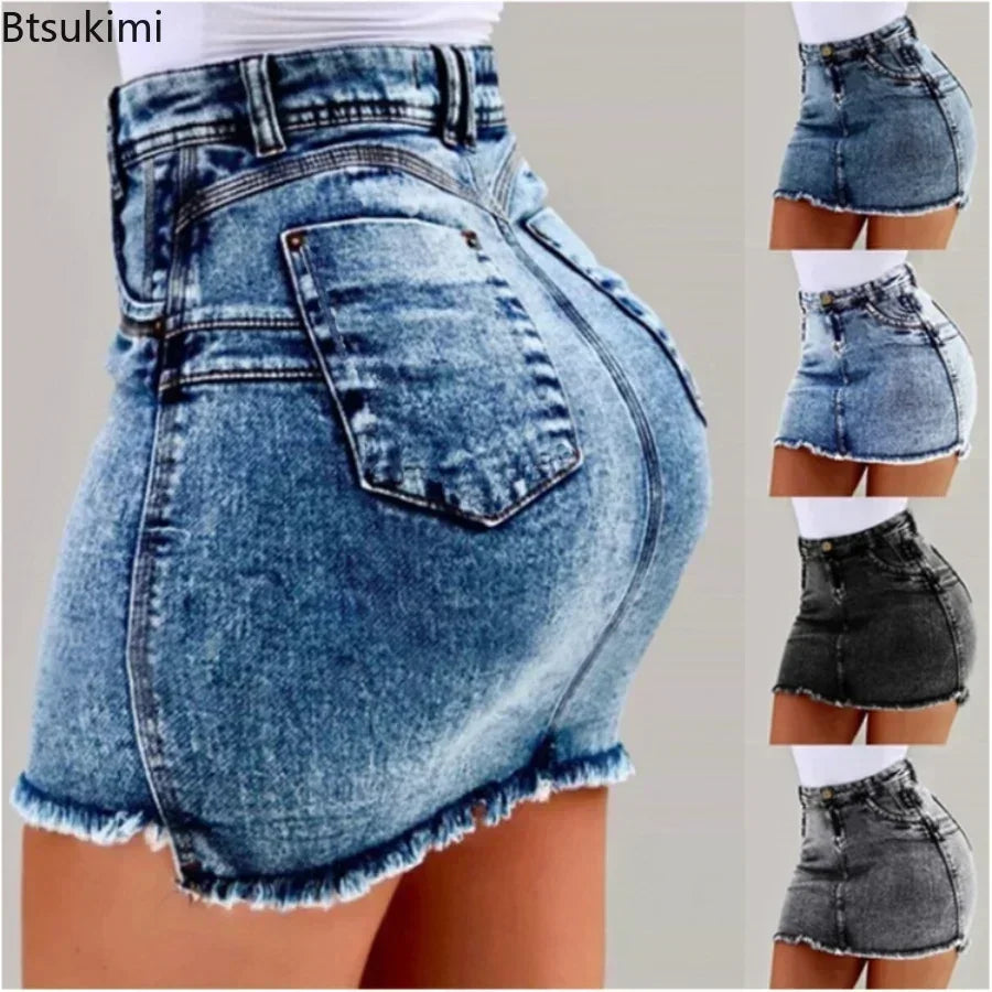 2025 Women's Summer High Waisted Mini Denim Skirt Sexy Ladies Club Party Wear Slim Bodycon Short Jeans Skirt Denim Skirt Female