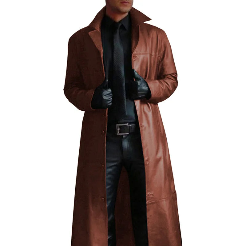 Men's Faux Leather Trench Coat