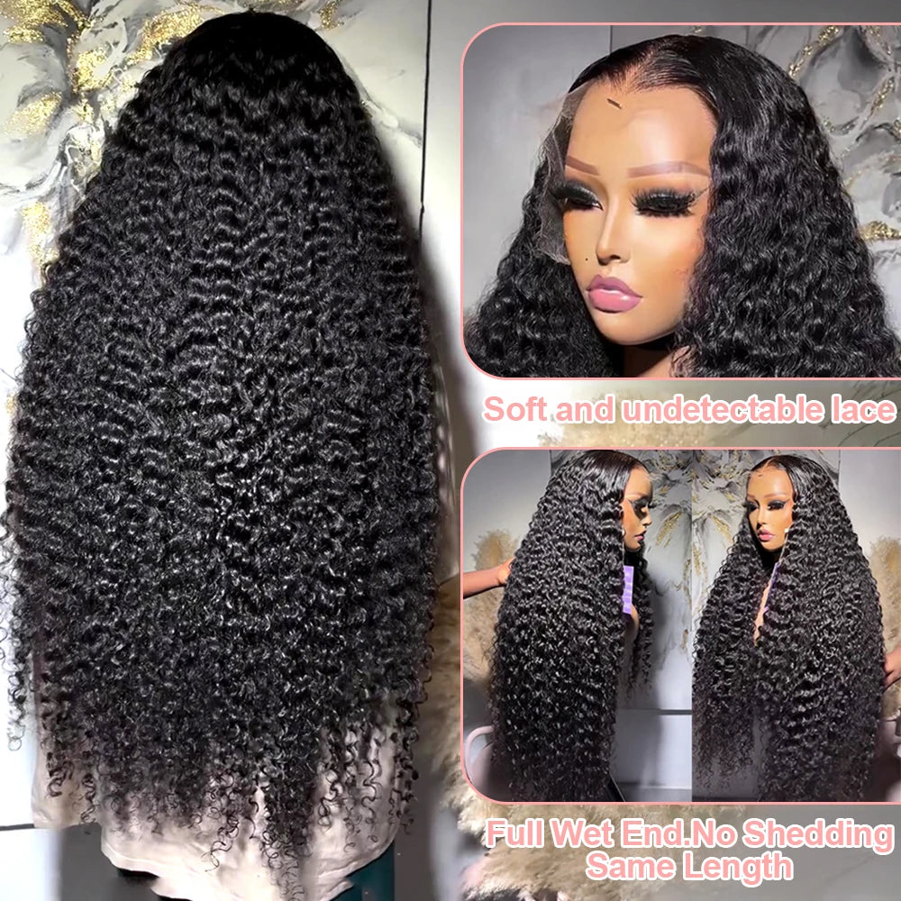 Curly 360 Lace Front Human Hair Wigs 250 Density Brazilian Deep Wave 40 Inch 13x6 HD Lace Frontal Wig 100% Human Hair Preplucked