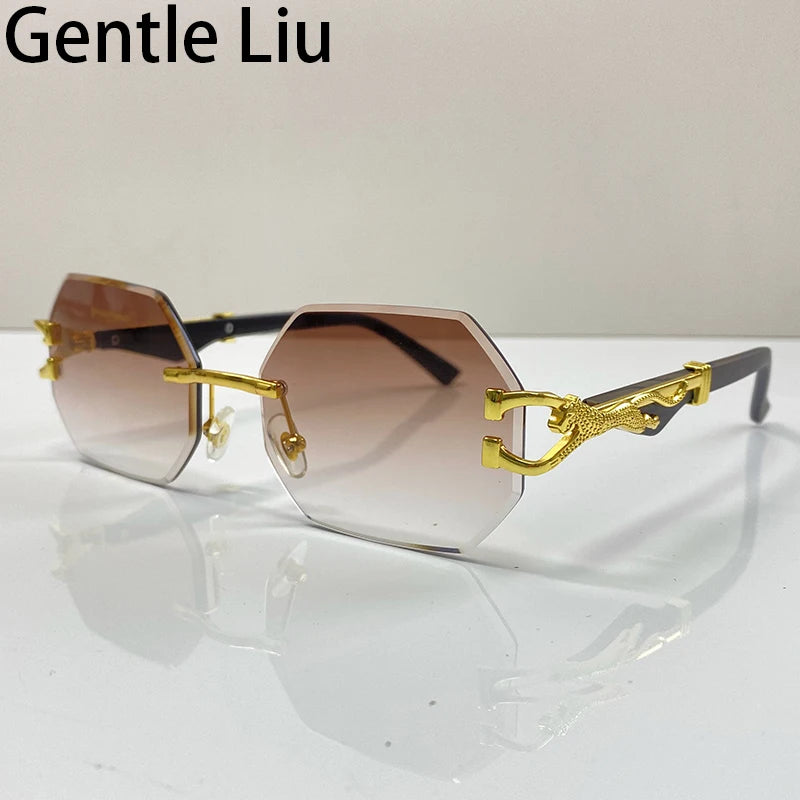 Small Frame Hexagon Rimless Sunglasses Men Retro Frameless Sun Glasses for Women 2025 Luxury Brand Square Eyewear UV400 Shades