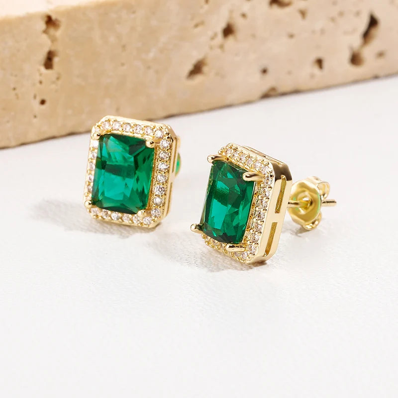 1 Pair Hip Hop 3A+ CZ Stone Pave Bling Ice Out Geometric Square Stud Earrings for Men Rapper Jewelry Gold Silver Color