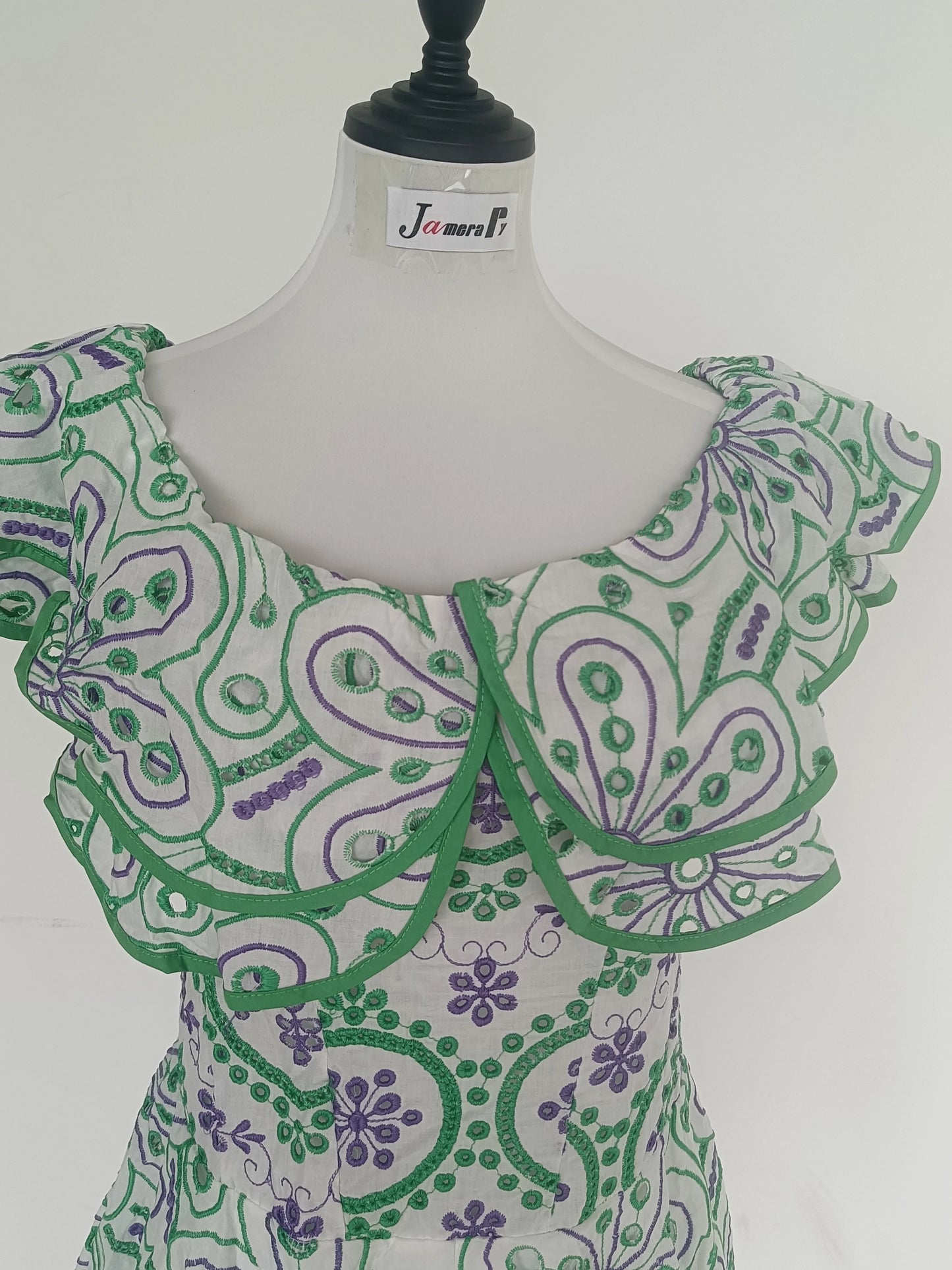 JAMERARY Women Dress Summer Runway Cut Out Double Layer Ruffles Embroidery Elastic Waist Short Party Vestidos Holiday Beach Wear