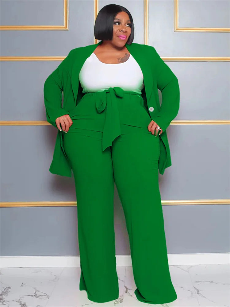 Wmstar Plus Size Women Clothing Two Piece Set Solid Career Suit Top Pants Sets Office Lady with Bandage Wholesale Dropshipping
