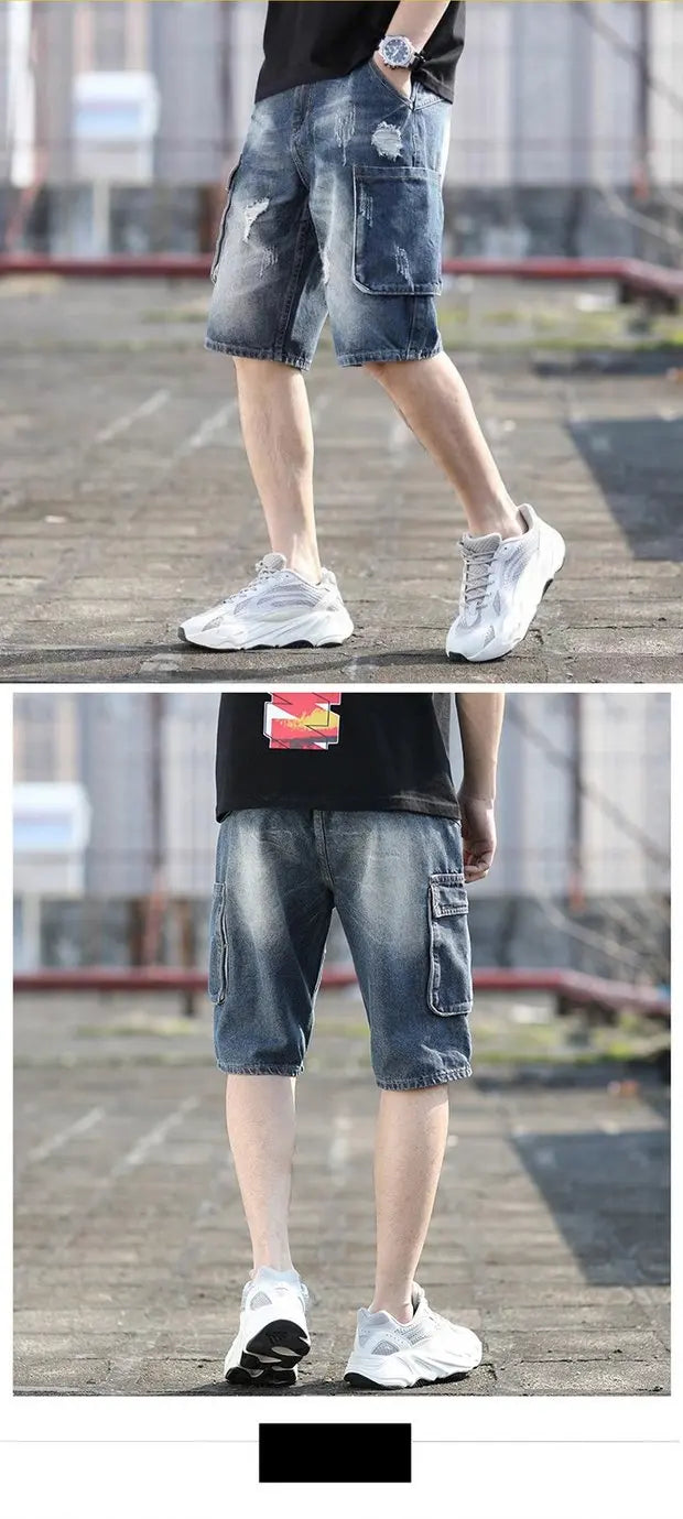 Summer 2025 Light Blue Ripped Cat Whisker Patch Letter Print Slim Denim Shorts Teenagers Jeans Boys and Girls Cowboy Short Pants