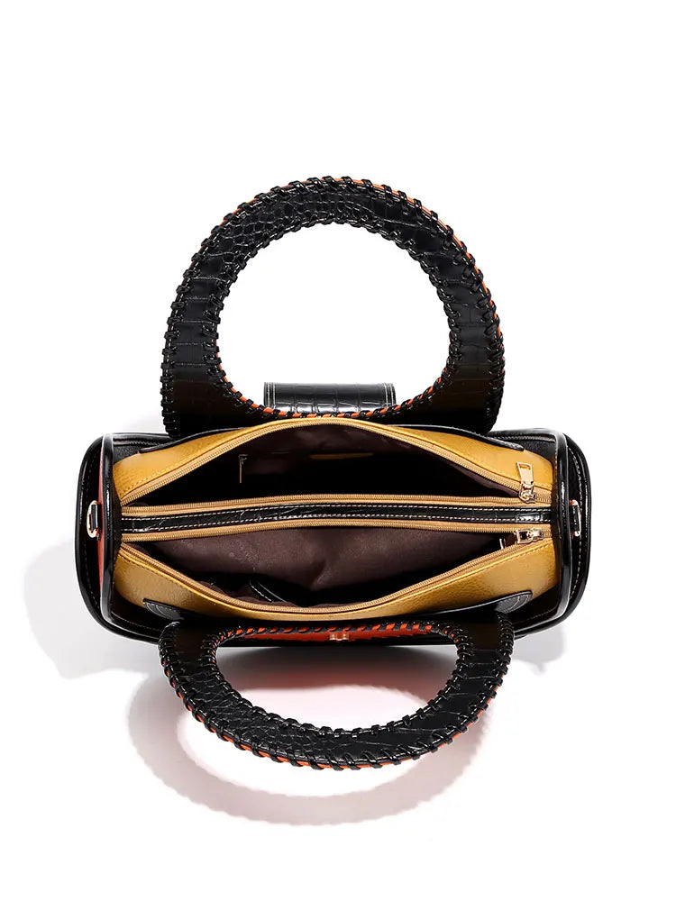 High Quality Woven Leather Vintage women's handbag Multi-layer