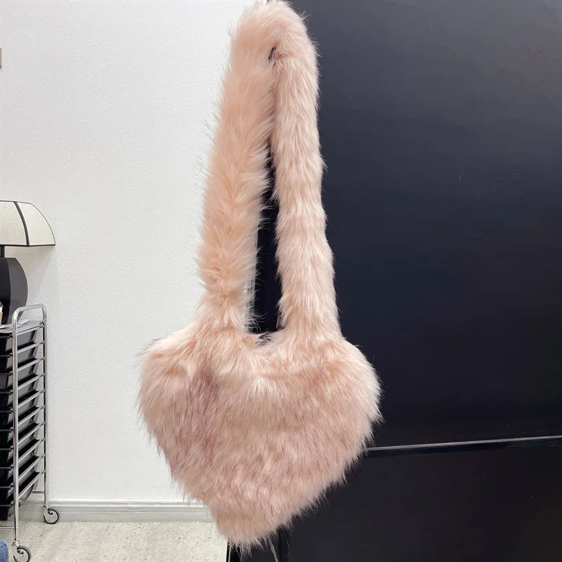 Fluffy Plush Heart Shaped Women bags