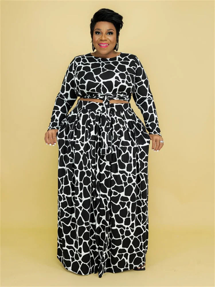 Wmstar Plus Size Women Clothing Skirts Matching Sets 2 Piece Outfits Crop Top Long Sleeve Maxi Big Swing Wholesale Dropshipping