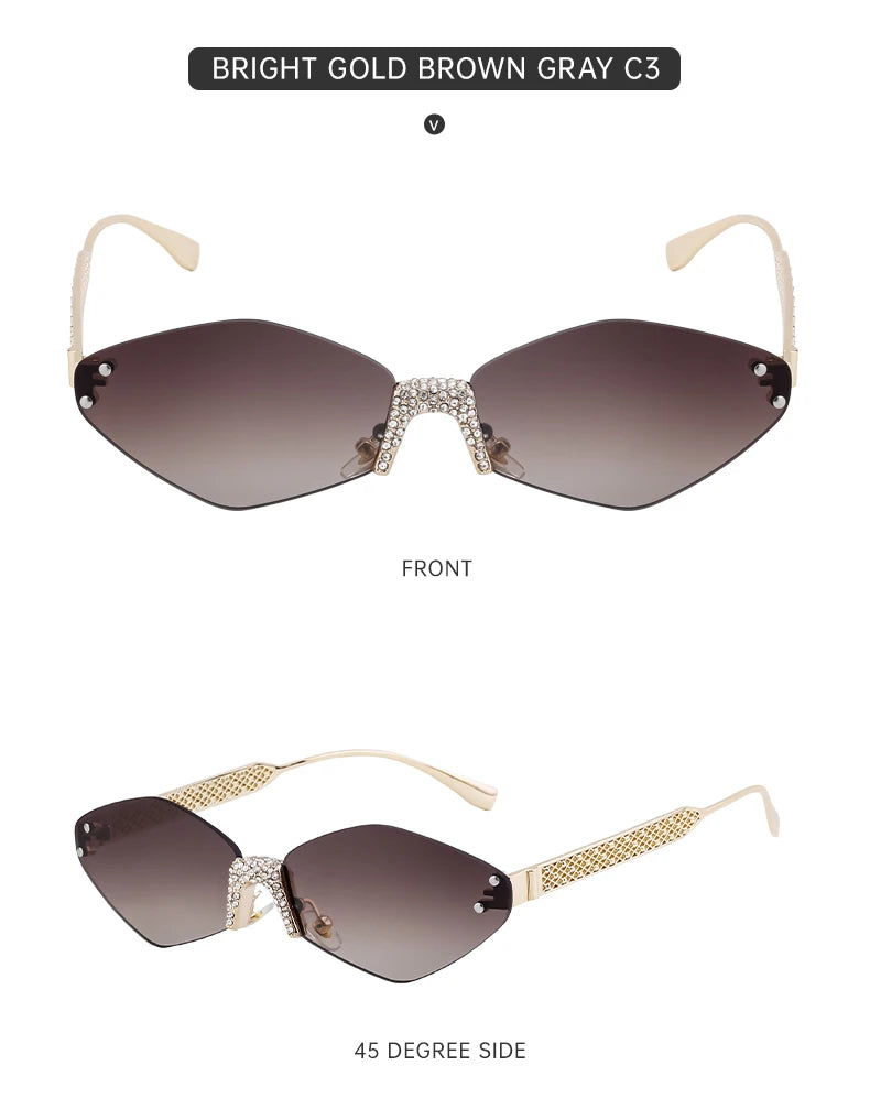 Small Metal Frame Hexagon Rimless Sunglasses Women 2025 Luxury Brand Design Polygon Sun Glasses For Ladies Retro Eyewear Shades