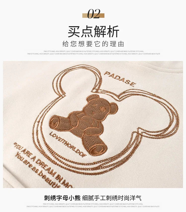 2025 girls clothes autumn winter sweatshirt bear t-shirt hooded + stretch pants leggings teens children set 8 9 10 11 12 year