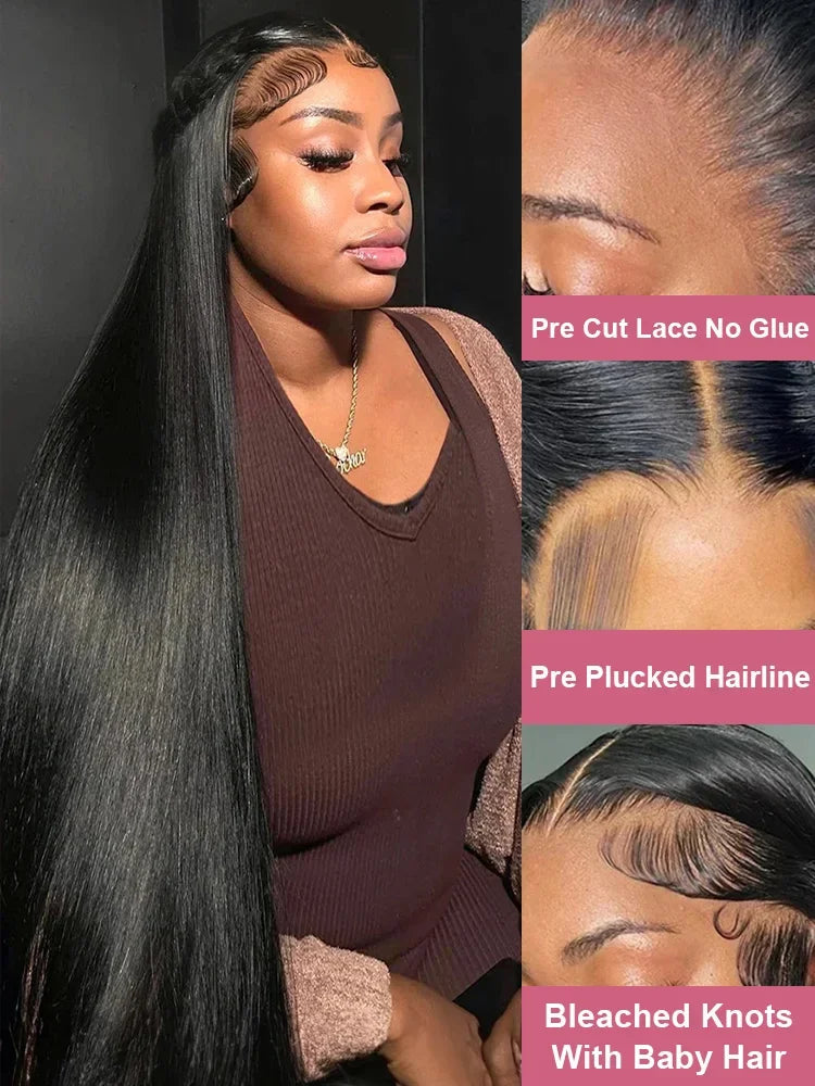 Glueless Wig Human Hair Bone Straight 30 Inch HD Lace