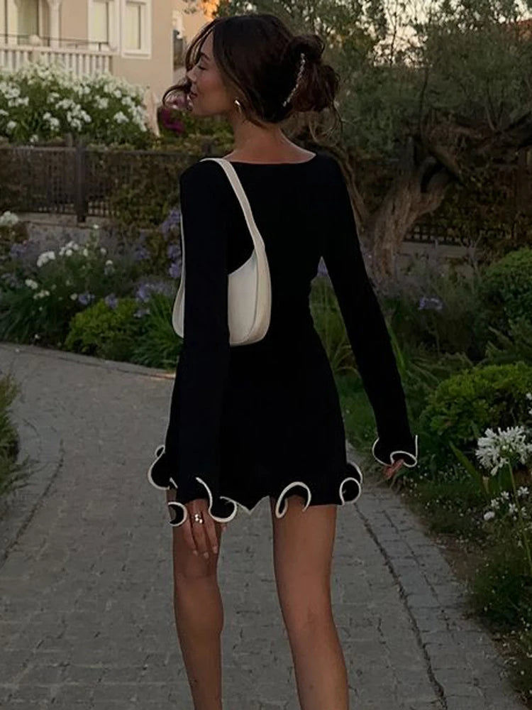 Knit Mini Dress Ruffled Summer High Waist