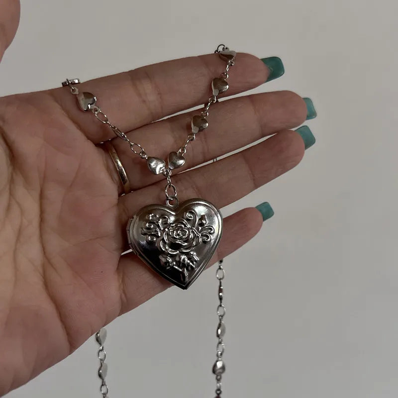 Women's Heart Locket Pendant Necklace Stainless Steel