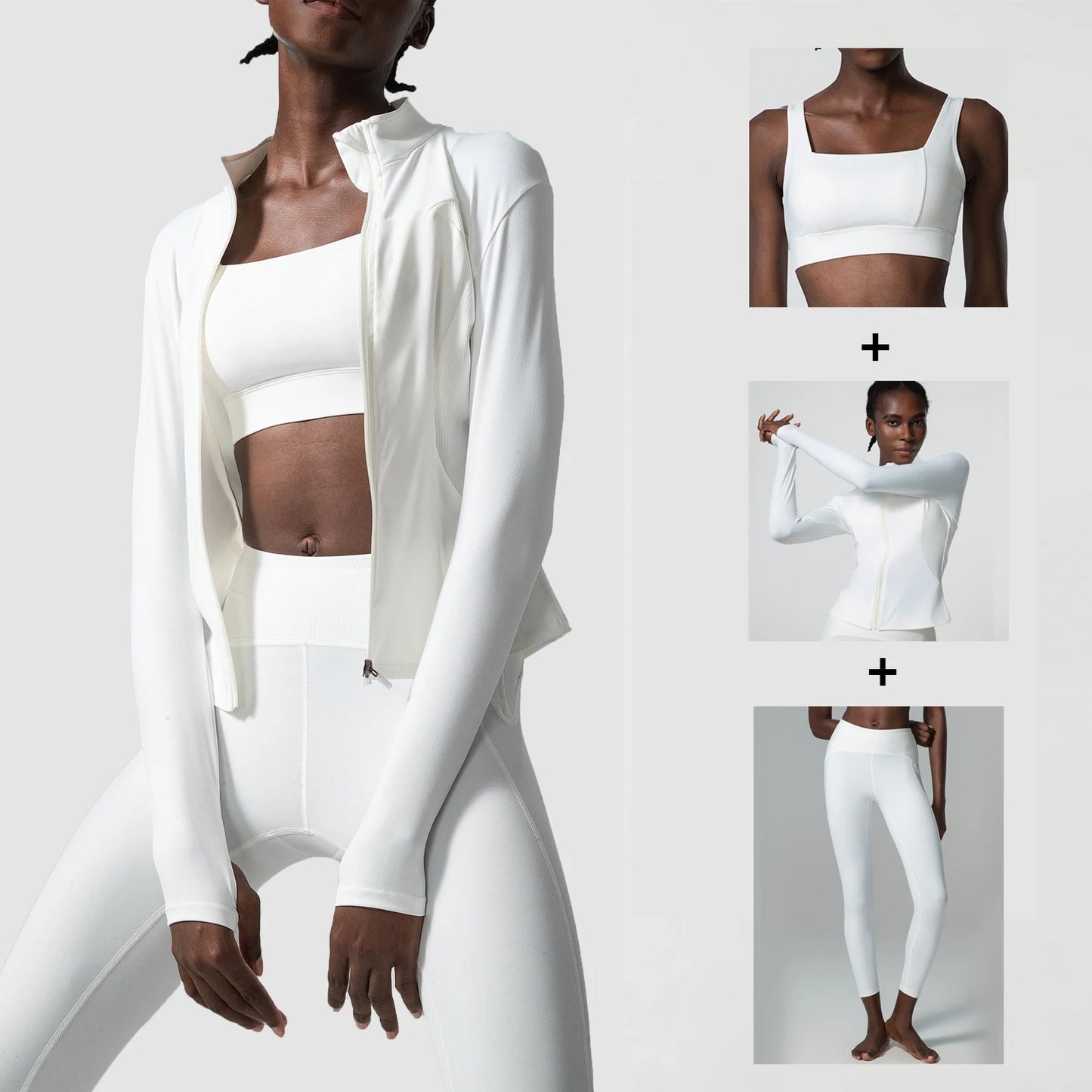 2/3 Pieces Fitness Yoga Set Women Solid Color Stretch Athletic Suit Sexy Bra Zipper Jacket High Waist Leggings Female Sportswear