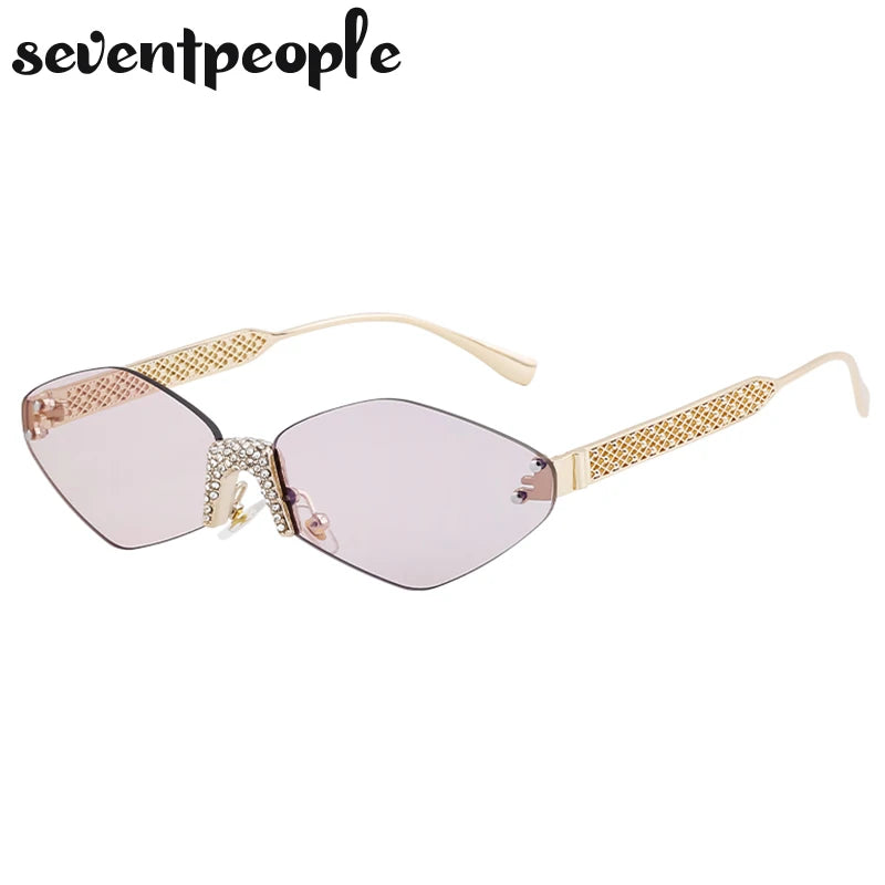 Small Metal Frame Hexagon Rimless Sunglasses Women 2025 Luxury Brand Design Polygon Sun Glasses For Ladies Retro Eyewear Shades