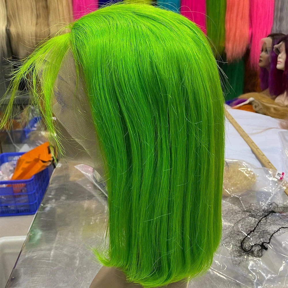 Mint Green Bob Wig Human Hair 200% Density 13x4 Transparent Straight Lace Front Wigs Pre Plucked with Baby Hair for Black Women
