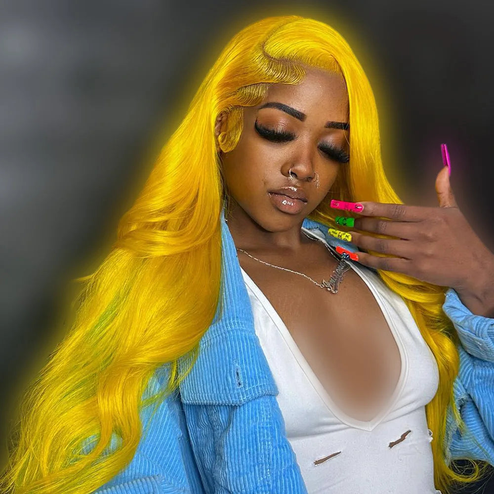 Yellow Colored Wig 13x4 Lace Front Human Hair Wigs Bright Lemon Yellow Body Wave Wig Transparent Lace Wigs For Women Human Hair