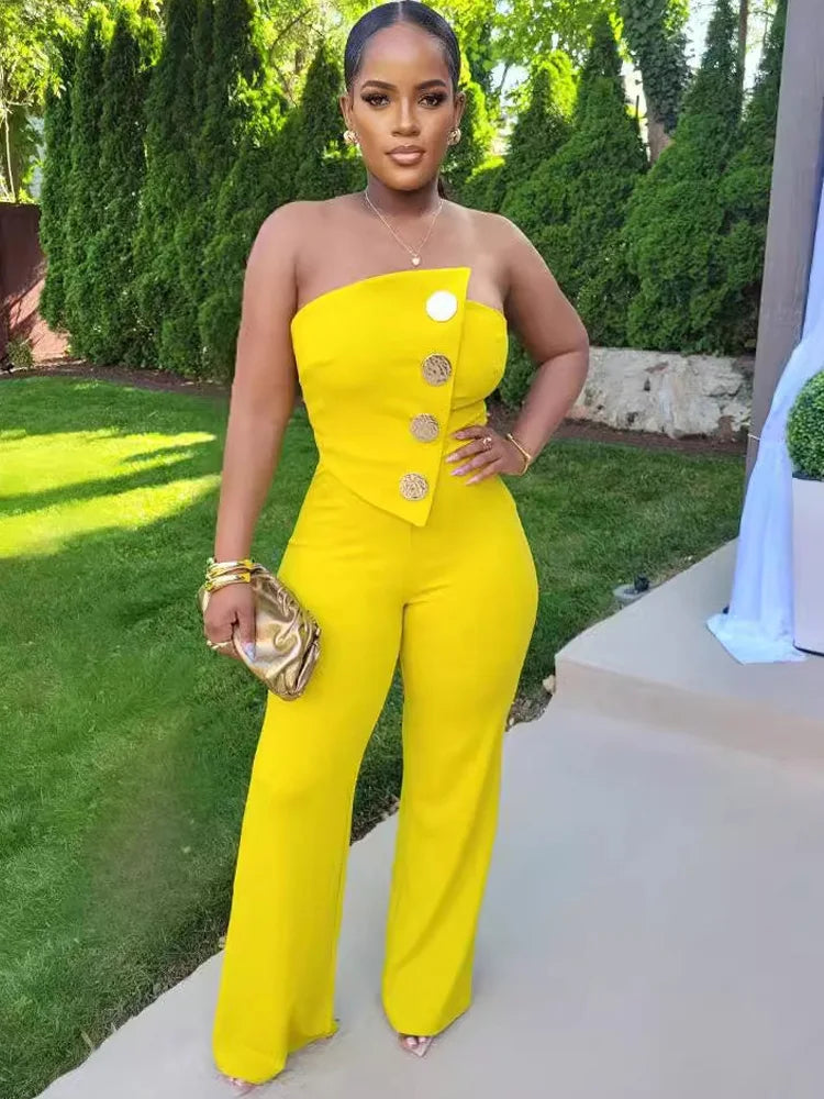 Beyprern Elegant Off Shoulder Button Details Irregular Girl Jumpsuits Women's Fitted Overalls Outfits Night Clubwear Rave Wear