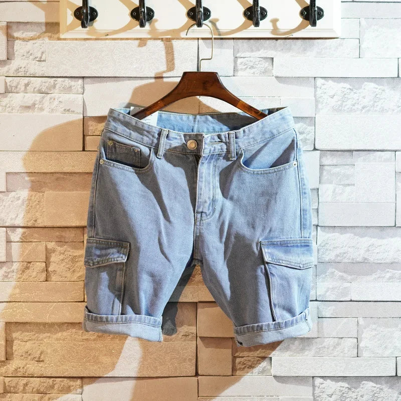 Summer 2025 Light Blue Ripped Cat Whisker Patch Letter Print Slim Denim Shorts Teenagers Jeans Boys and Girls Cowboy Short Pants