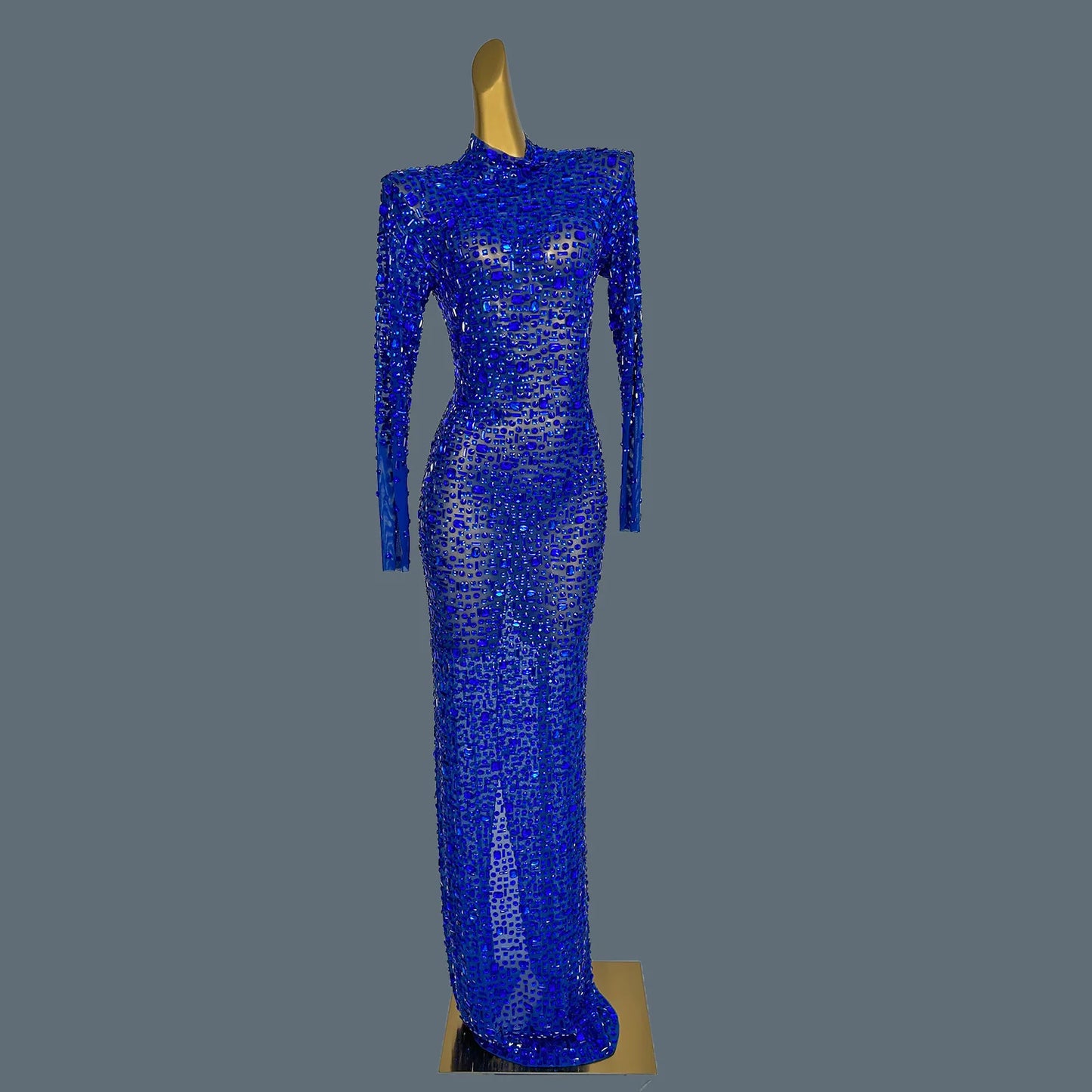 Stunning Evening Gown Long Dress Birthday Celebrate Luxurious Costume Sparkly Big Rhinestone Dancer Flashing Party Dress Gesebei