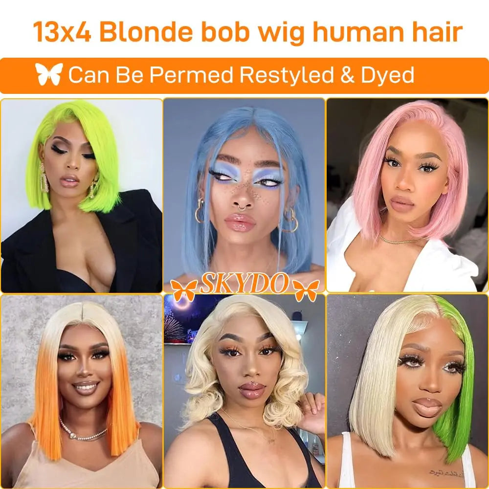 Mint Green Bob Wig Human Hair 200% Density 13x4 Transparent Straight Lace Front Wigs Pre Plucked with Baby Hair for Black Women
