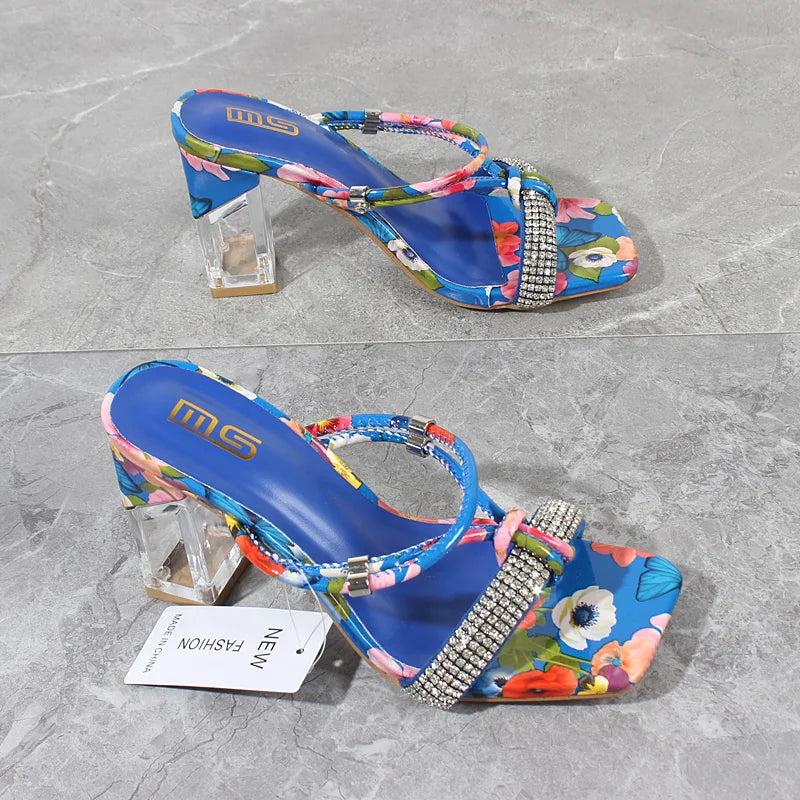 Summer New Crystal Open Toe Mixed Color High Heels Women Sandals
