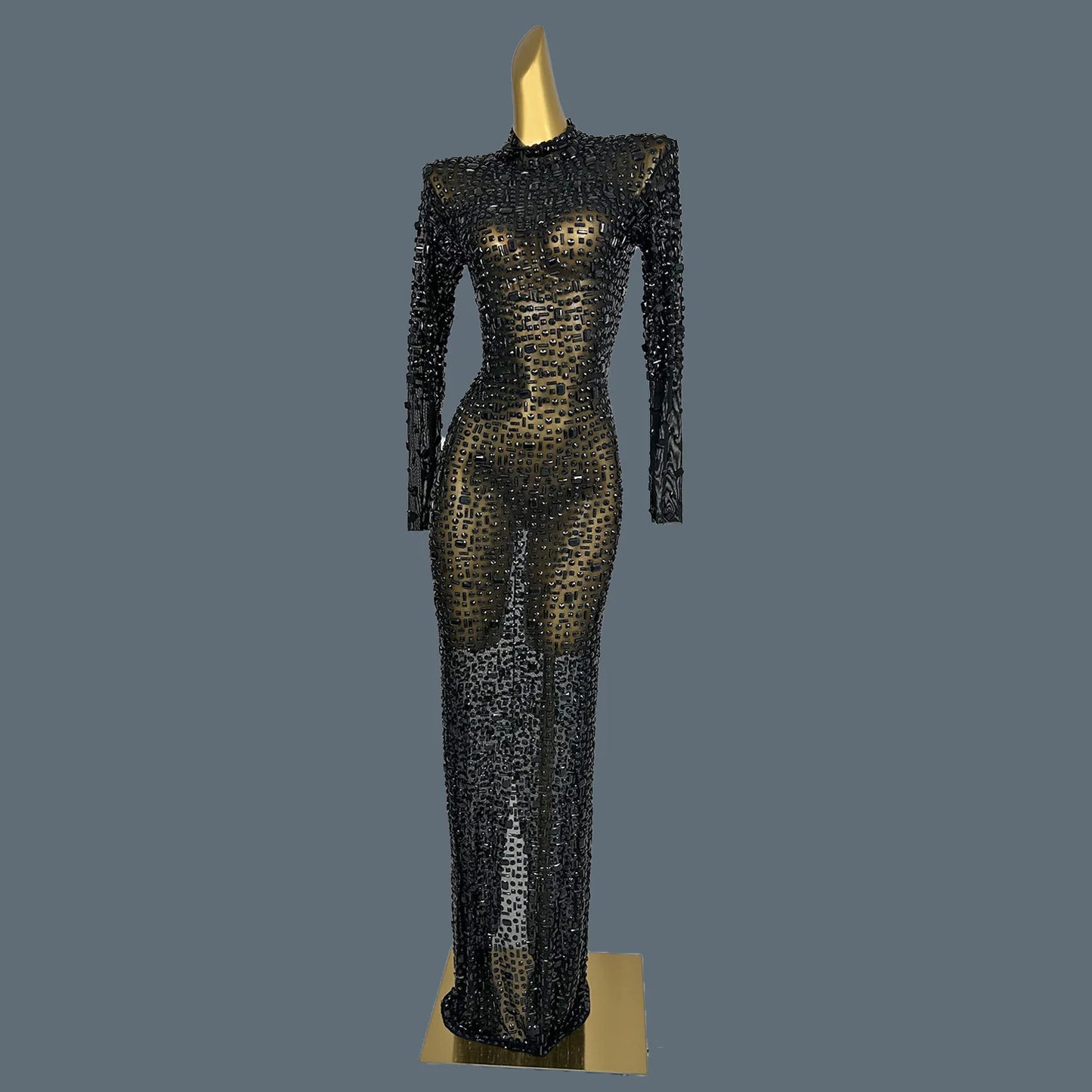 Stunning Evening Gown Long Dress Birthday Celebrate Luxurious Costume Sparkly Big Rhinestone Dancer Flashing Party Dress Gesebei