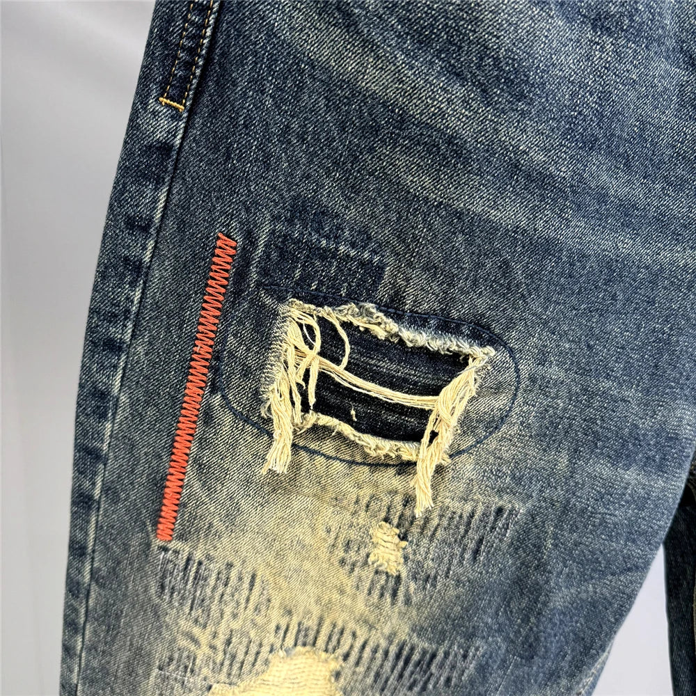 American Streetwear Ripped Patch Jeans Hip Hop Baggy Jeans Mens Clothing Vintage Denim Cargo Pants Japanese Harajuku Trousers