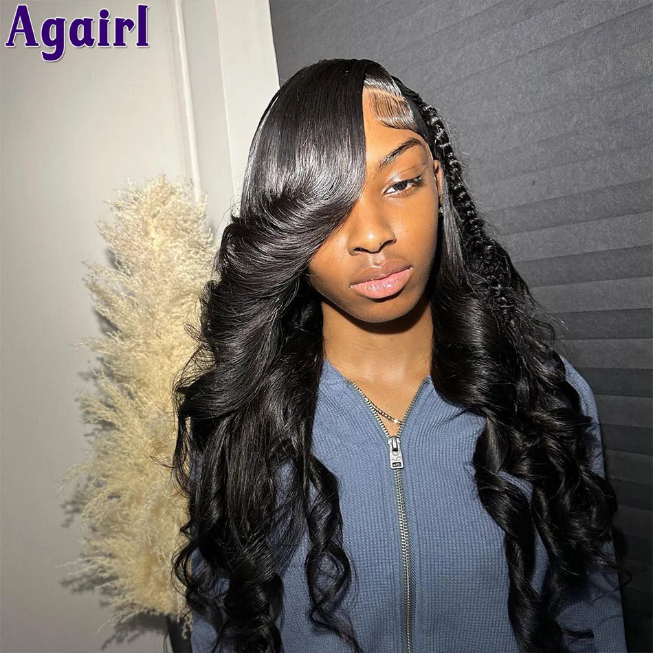 Multi Colored Lace Front Wig Body Wave Human Hair Blue With Red Green Highlight 6X4 Lace Closure Wigs For Women Pre Plucked 180%