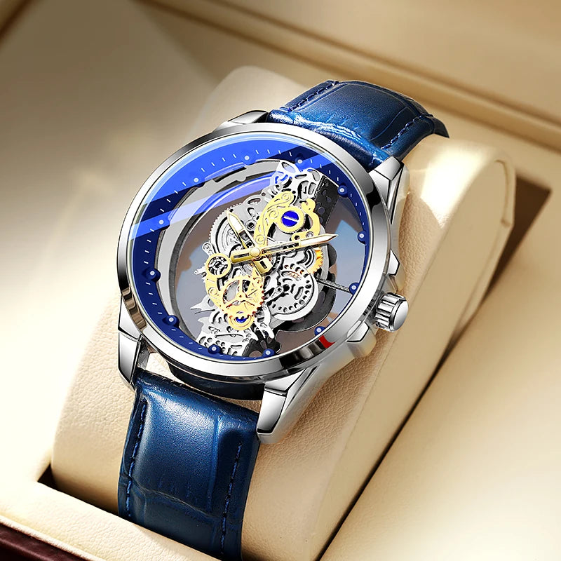 TPW Hot Trendy Fashion Wholesale Men Golden Skeleton Automatic Quartz Wrist Watches Luxury 2024