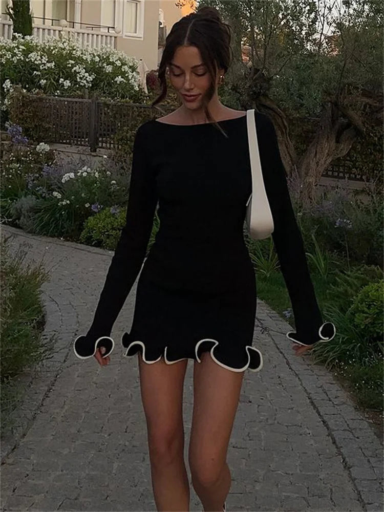 Knit Mini Dress Ruffled Summer High Waist