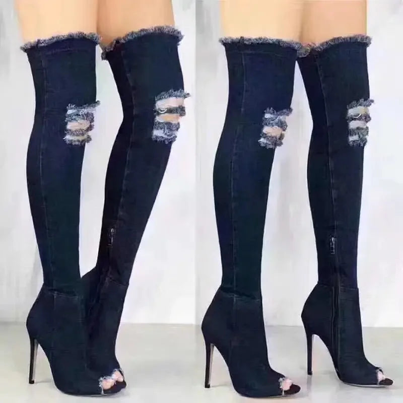 Women Thigh High jean Winter Boots