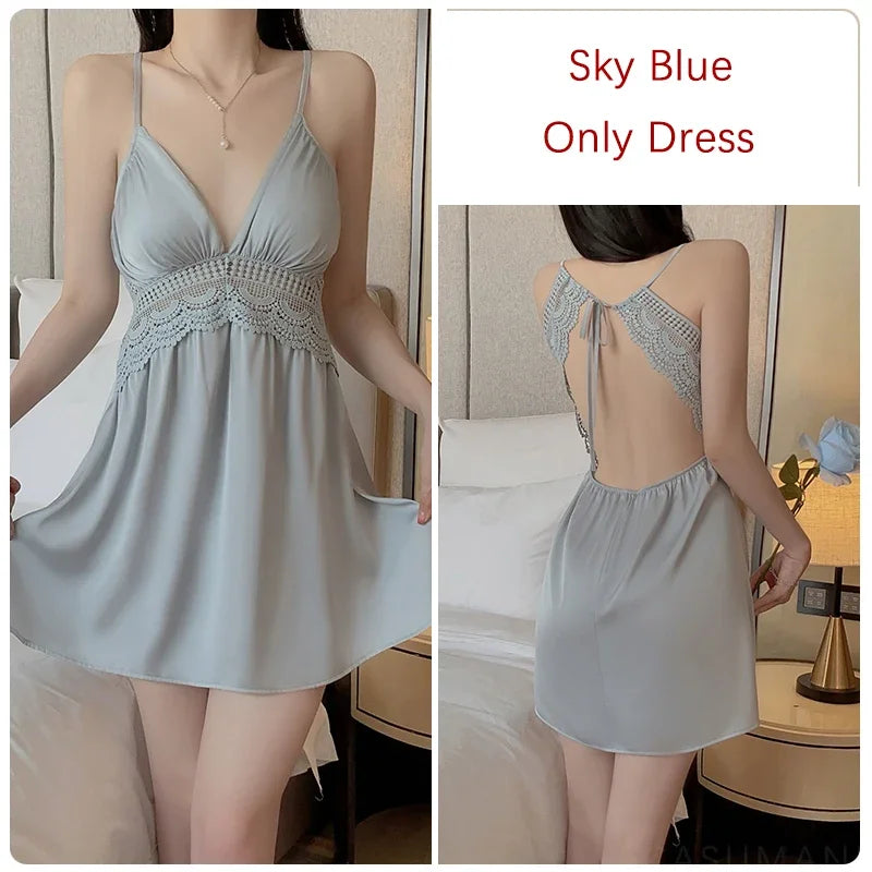 REBEYULI Brand 2025 Vintage Women Nightgown Sets Sexy Lingerie Set Spaghetti Strap Nigh Dress with Bra Cups Women's Nightwear