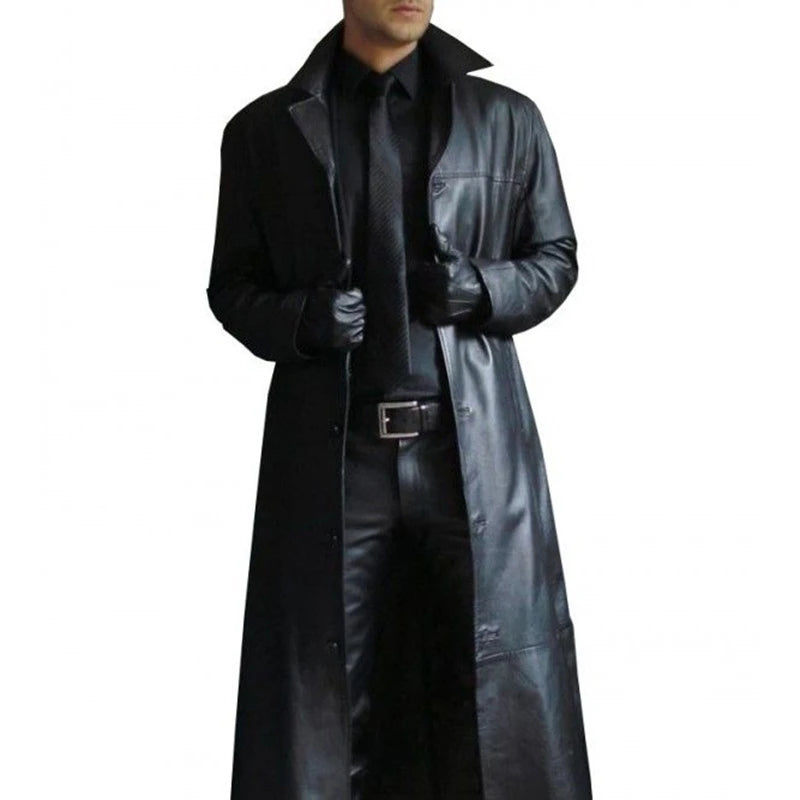 Men's Faux Leather Trench Coat