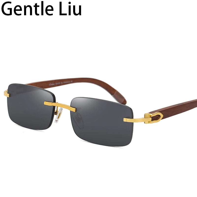 Natural Rimless Wooden Sunglasses Men Women 2025 Trendy Original Wood Sun Glasses for Male Retro Rectangle Eyewear Shades Uv400