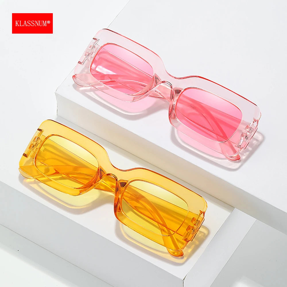 KLASSNU Women Candy Color Retro Sunglasses Large Square Frame Sun Glasses 2025 Trendy Party Eyepiece Anti UV400 Sun Shades