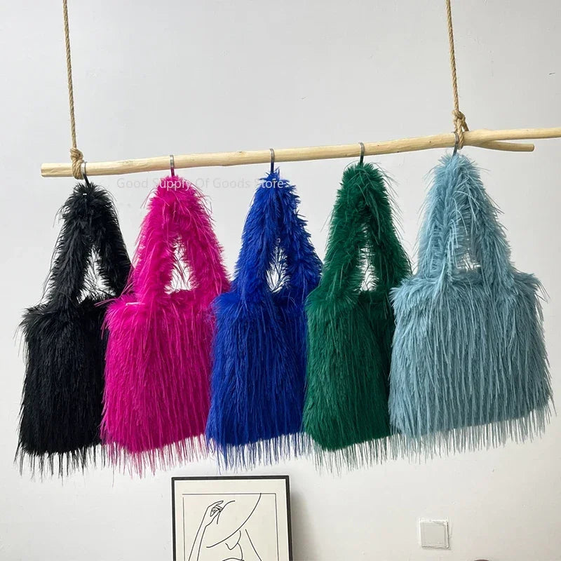 2025 NEW Wool Women's Plush Shoulder Bags Y2k Hot Faux Fur Lady Bag Large Capacity Fashion Female Furry Purse Tote Handbags