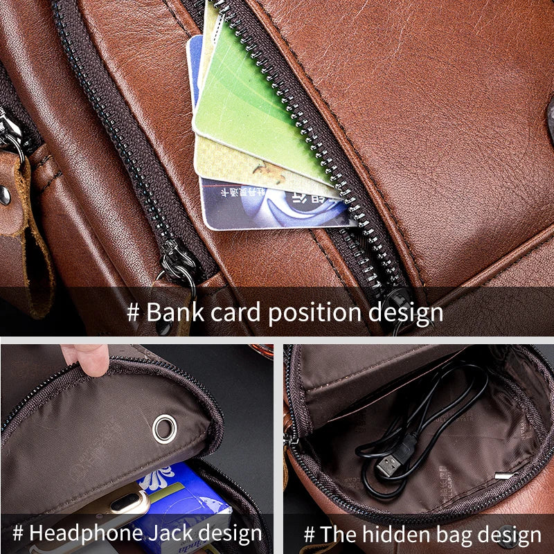 Bullcaptain Men's Leather Chest Bag