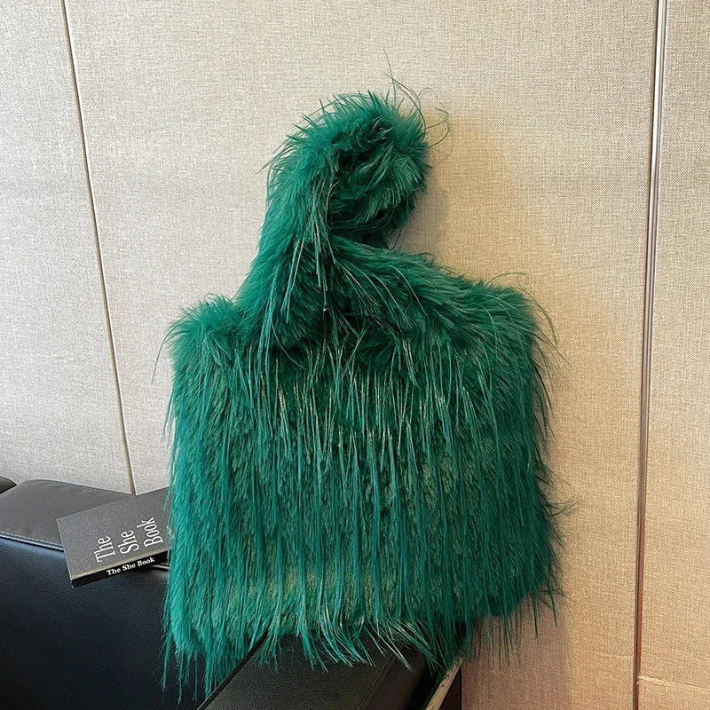 2025 NEW Wool Women's Plush Shoulder Bags Y2k Hot Faux Fur Lady Bag Large Capacity Fashion Female Furry Purse Tote Handbags