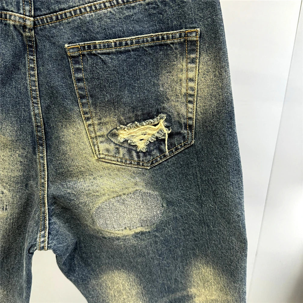 American Streetwear Ripped Patch Jeans Hip Hop Baggy Jeans Mens Clothing Vintage Denim Cargo Pants Japanese Harajuku Trousers
