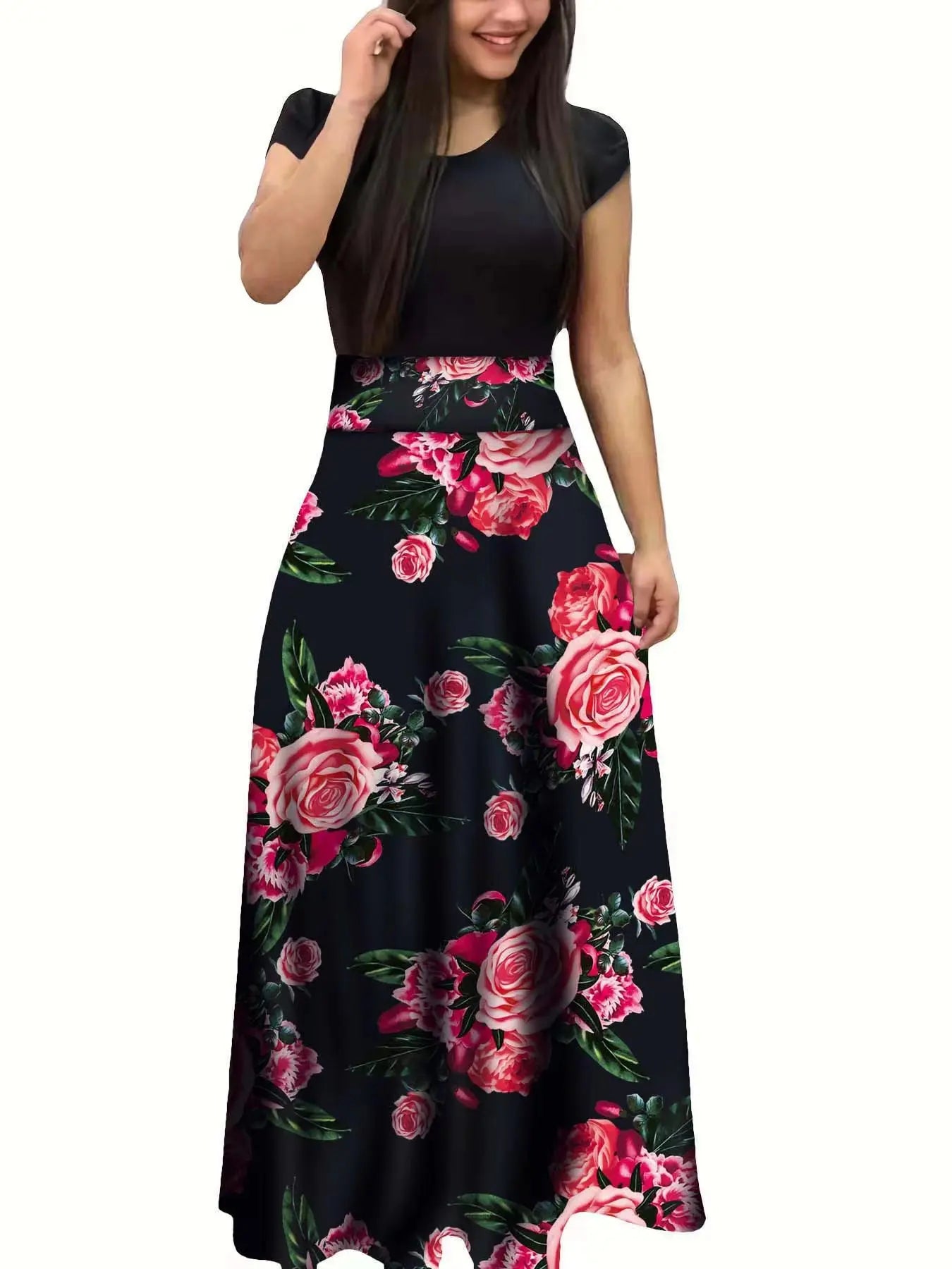 Flower Print Short Sleeved Dress