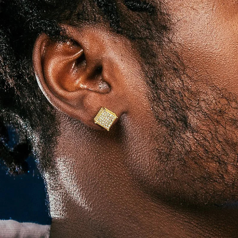 Luxury Men Stud Earrings Homme Hip Hop Rock Gold Color Bling Iced Out AAA+ Zircon Screw Ear Piercings Fashion Jewelry OHE153